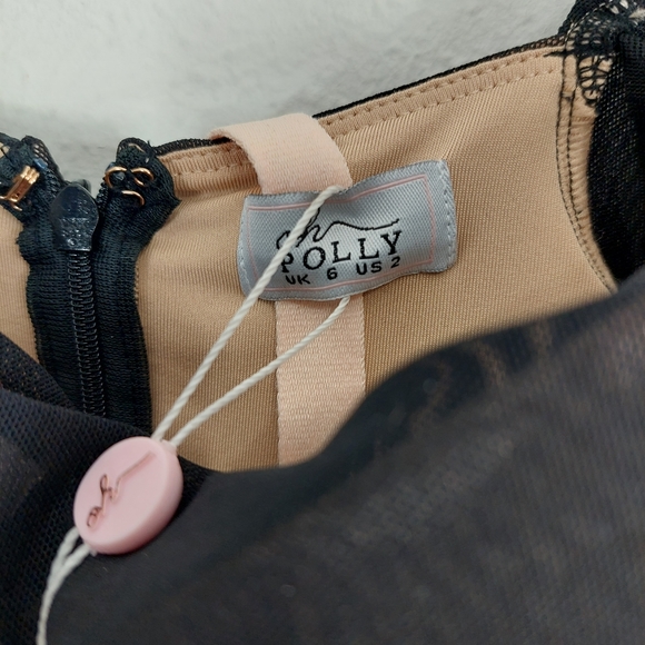 NWT OH POLLY FEELING GOOD LONG PUFF SLEEVE RUCHED MESH MINI DRESS US 2 UK 6. - Picture 7 of 11